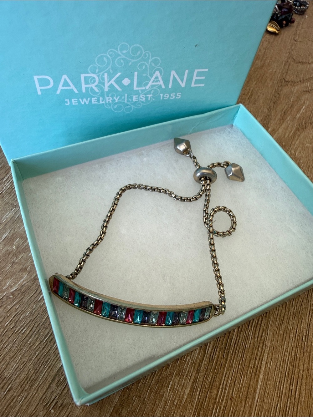 Park Lane Silver-Tone Bar Bracelet with Pink, Blue, Teal Stones